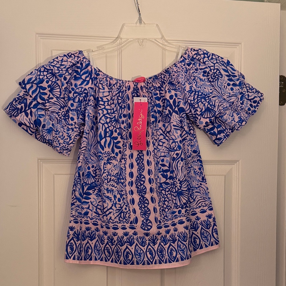 Lilly Pulitzer Blue and Pink Off-Shoulder Top